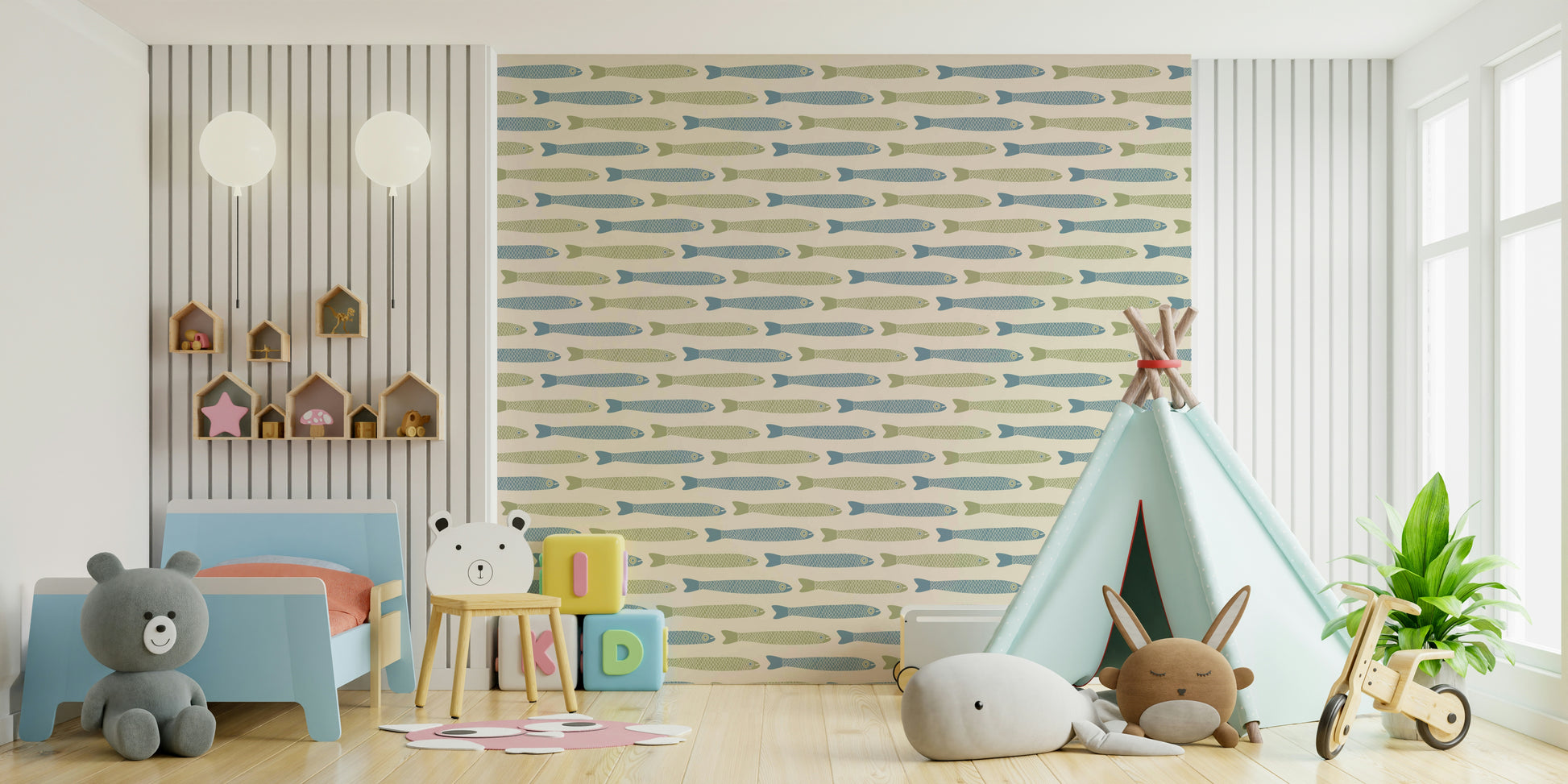 Soft color fish pattern wall mural
