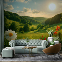 Sunset-inspired flower wall mural
