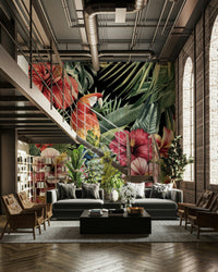 Exotic parrot mural in vintage style

