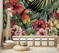 Parrot in a jungle scene wallpaper for walls
