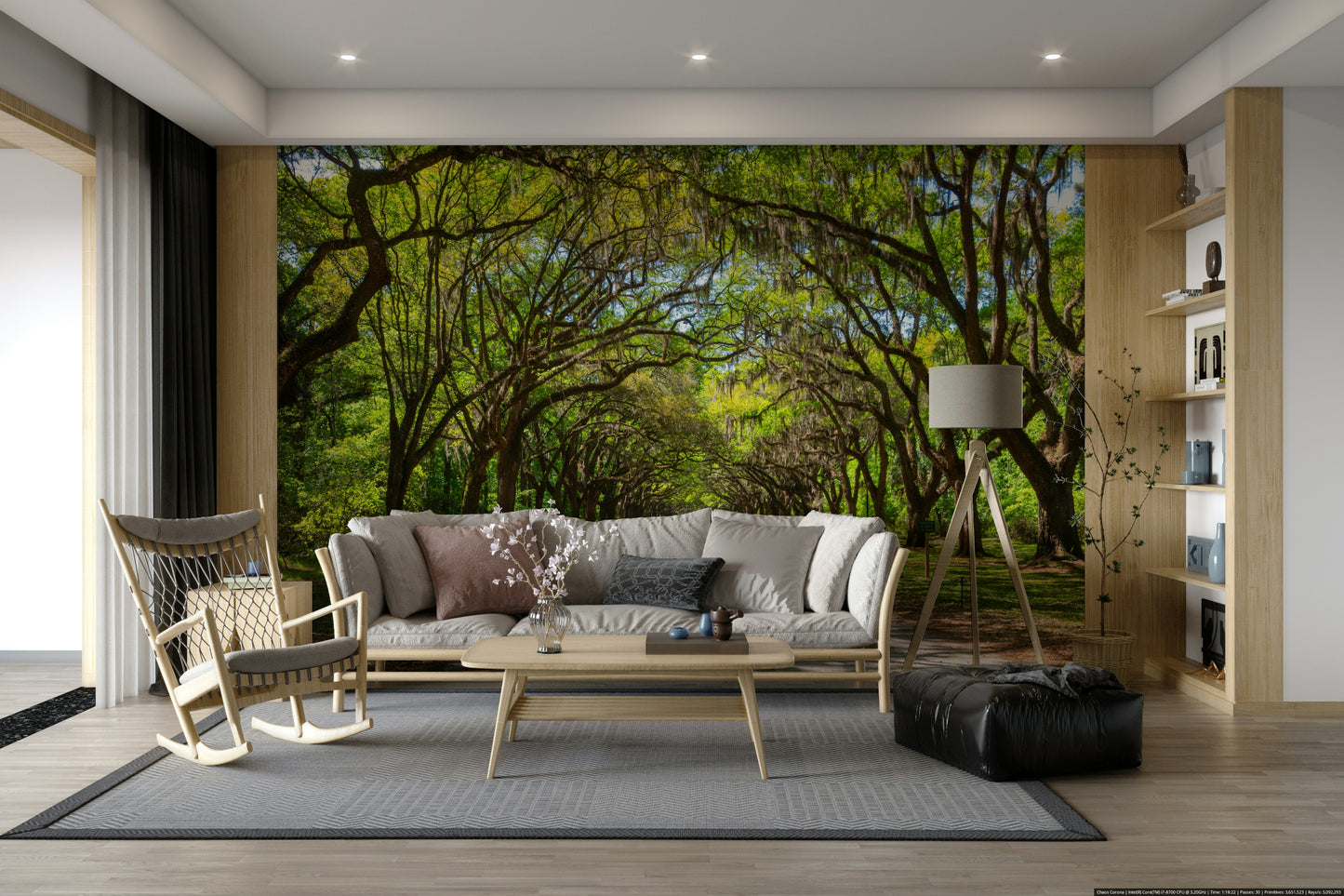 Botanical wallpaper with tree canopy
