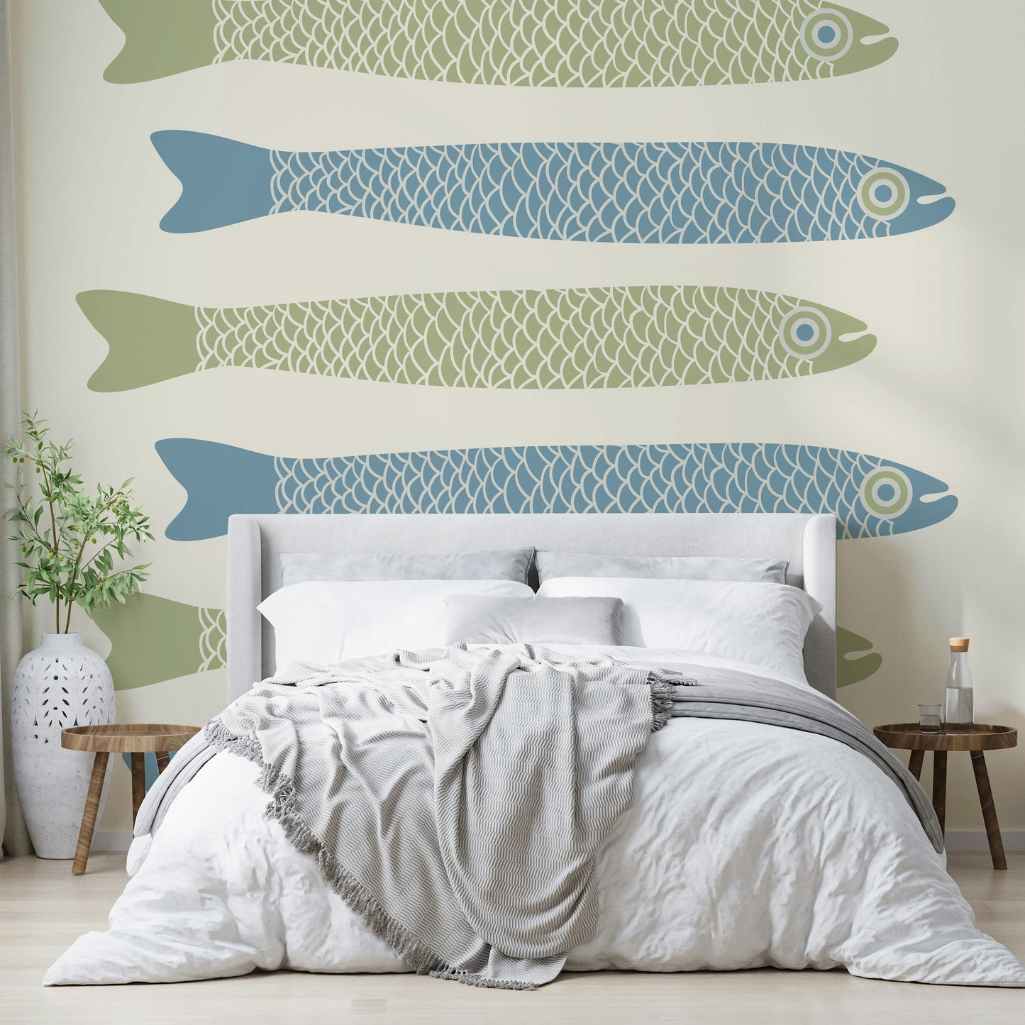 Cozy fish wallpaper for cottage decor
