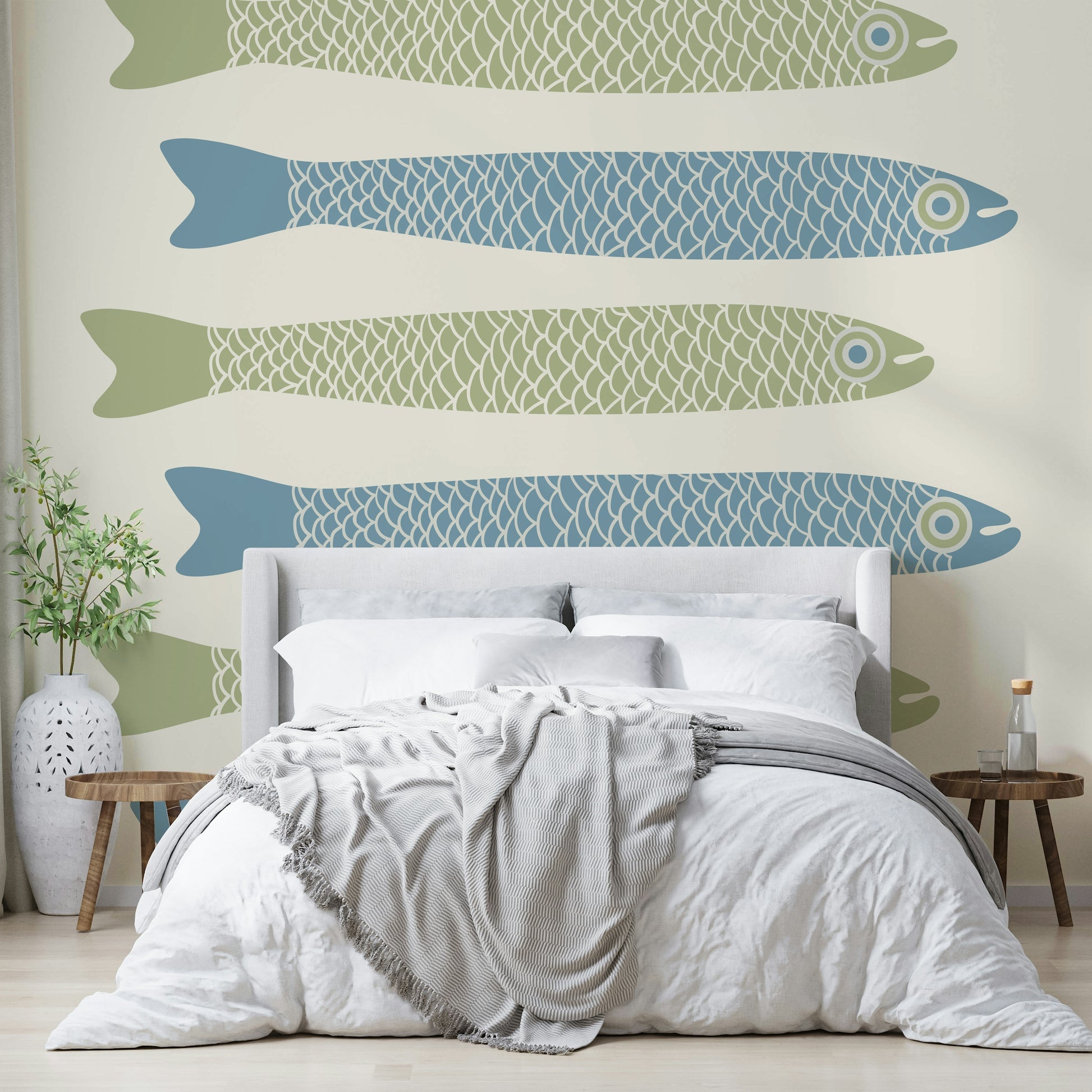 Cozy fish wallpaper for cottage decor
