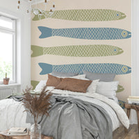 Sage green and light blue fish design
