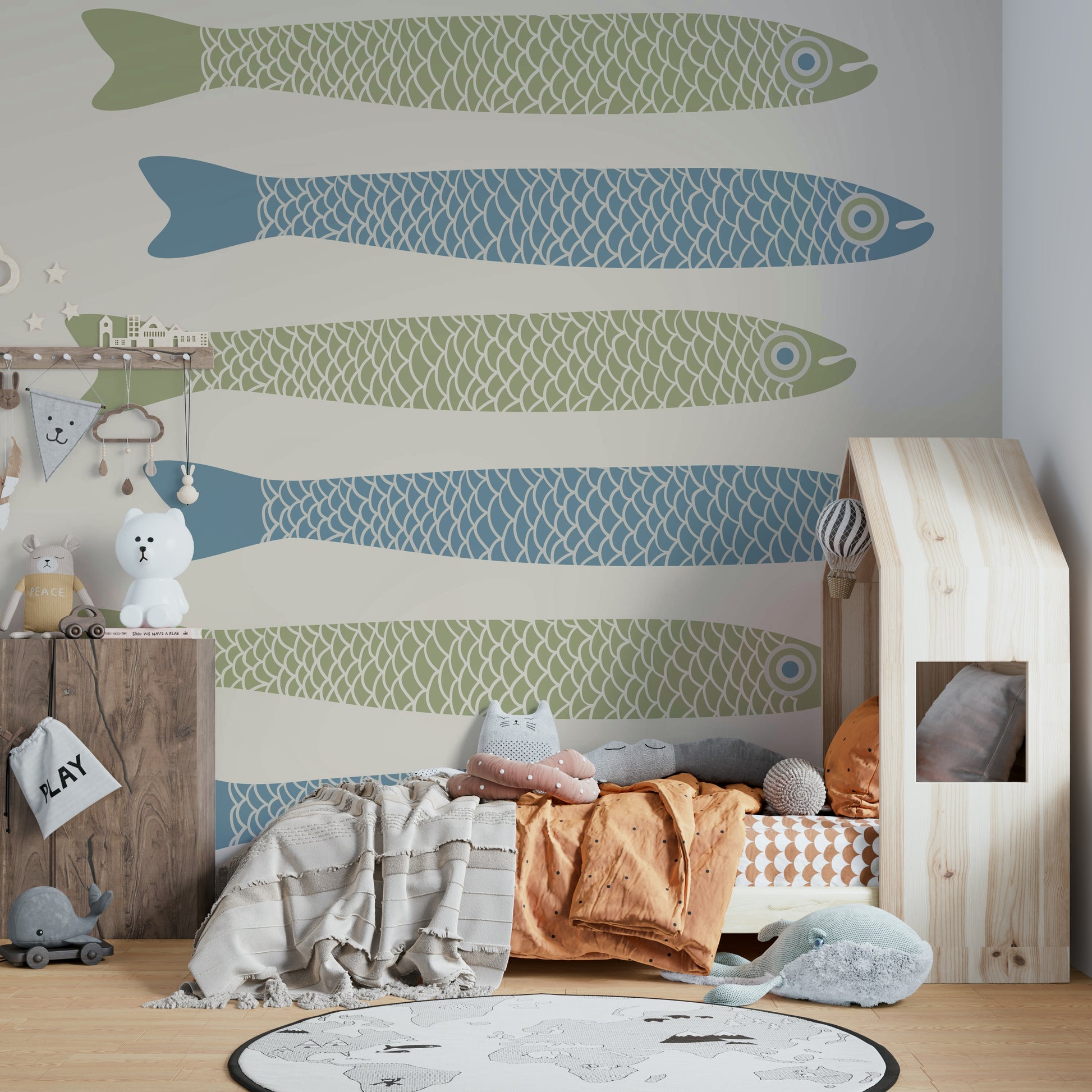 Whimsical fish mural for dining room
