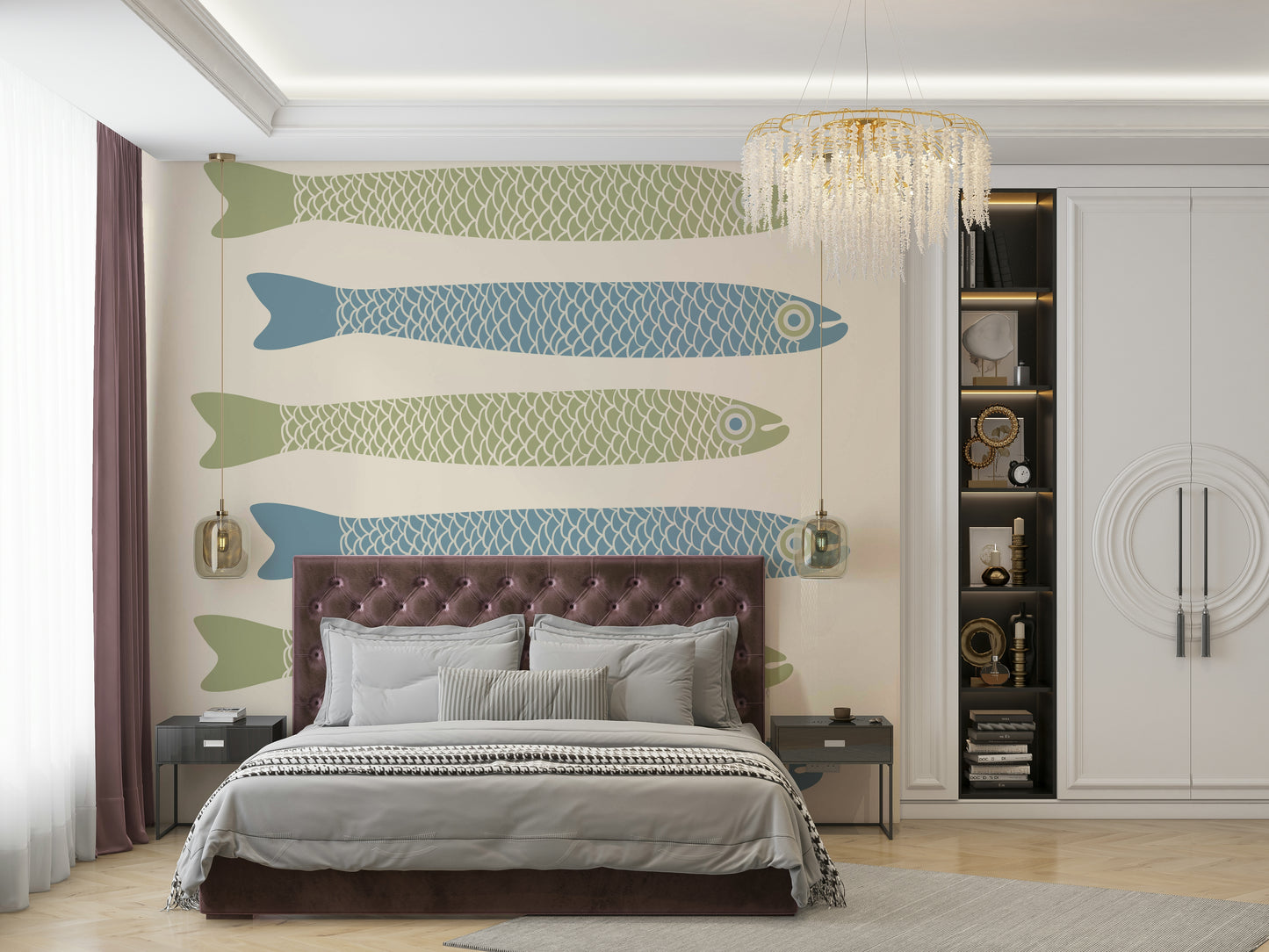 Soft pastel fish pattern for walls
