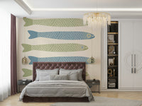 Soft pastel fish pattern for walls
