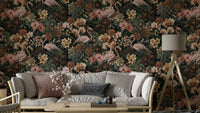 Flamingo floral wallpaper peach green

