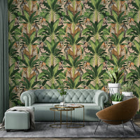 Beige wallpaper with jungle creatures

