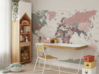 Pastel map mural for bedrooms


