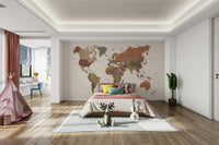 World map wall mural in rustic colors

