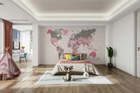 Pastel pink world map mural

