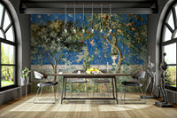 Painterly foliage and sky mural wallpaper

