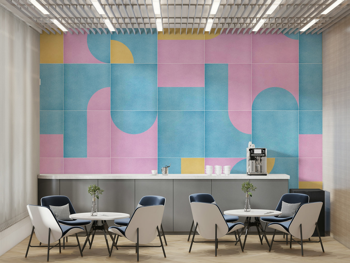 Kitchen wall mural with vintage prints

