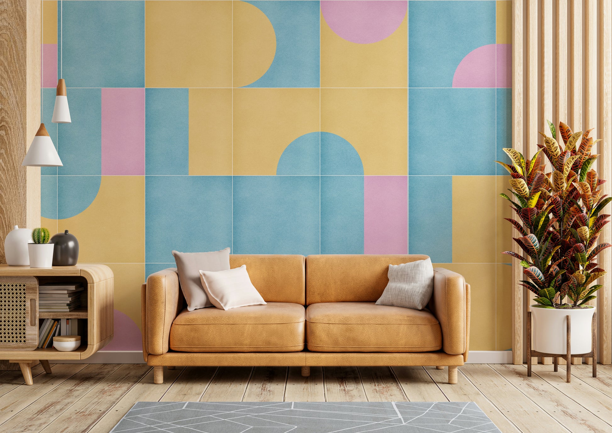 Vintage square tile grid wallpaper

