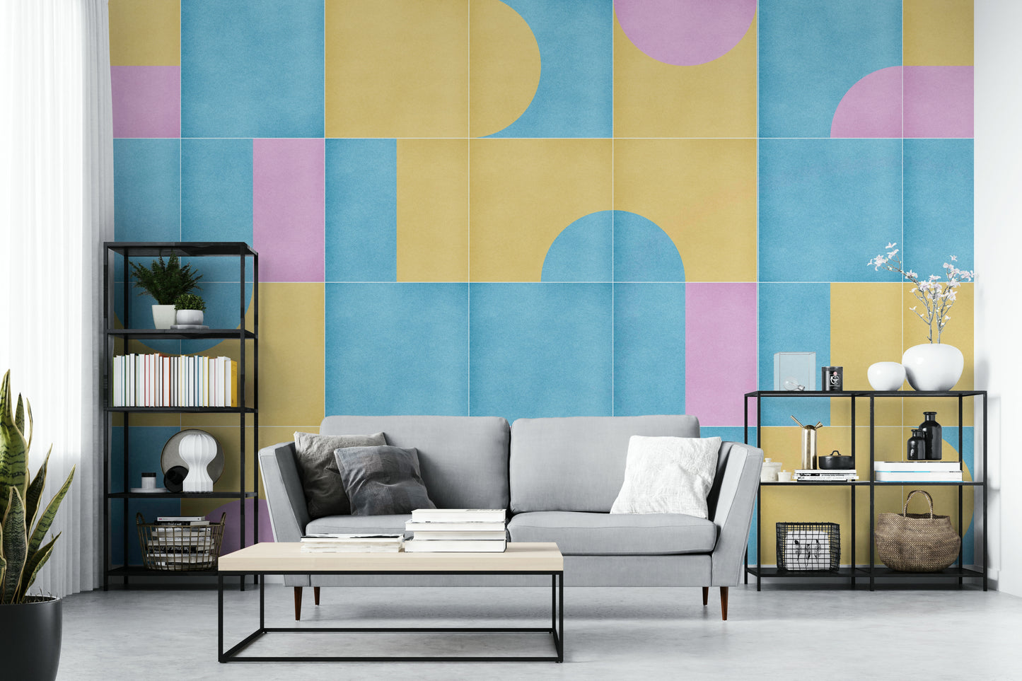 Soft retro tile mural wallpaper

