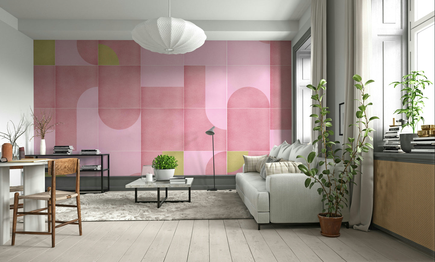 Wallpaper mural with gentle retro tiles

