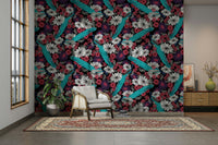 Statement wallpaper with black and teal

