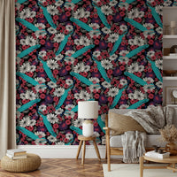 Decorative wallpaper with black and gold peacocks

