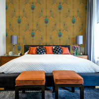 Warm-toned peacock feather wall pattern

