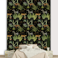 Hand-drawn elephant and cheetah wall mural
