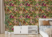 Hand-drawn vintage wall mural with florals

