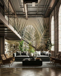 Layered palm leaf design wall mural

