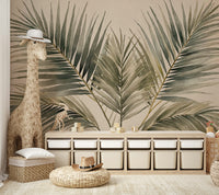 Soft and bold palm pattern mural design

