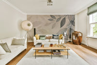 Calm leaf outlines in soft grey and beige

