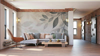 Soft beige and grey leaf mural wallpaper

