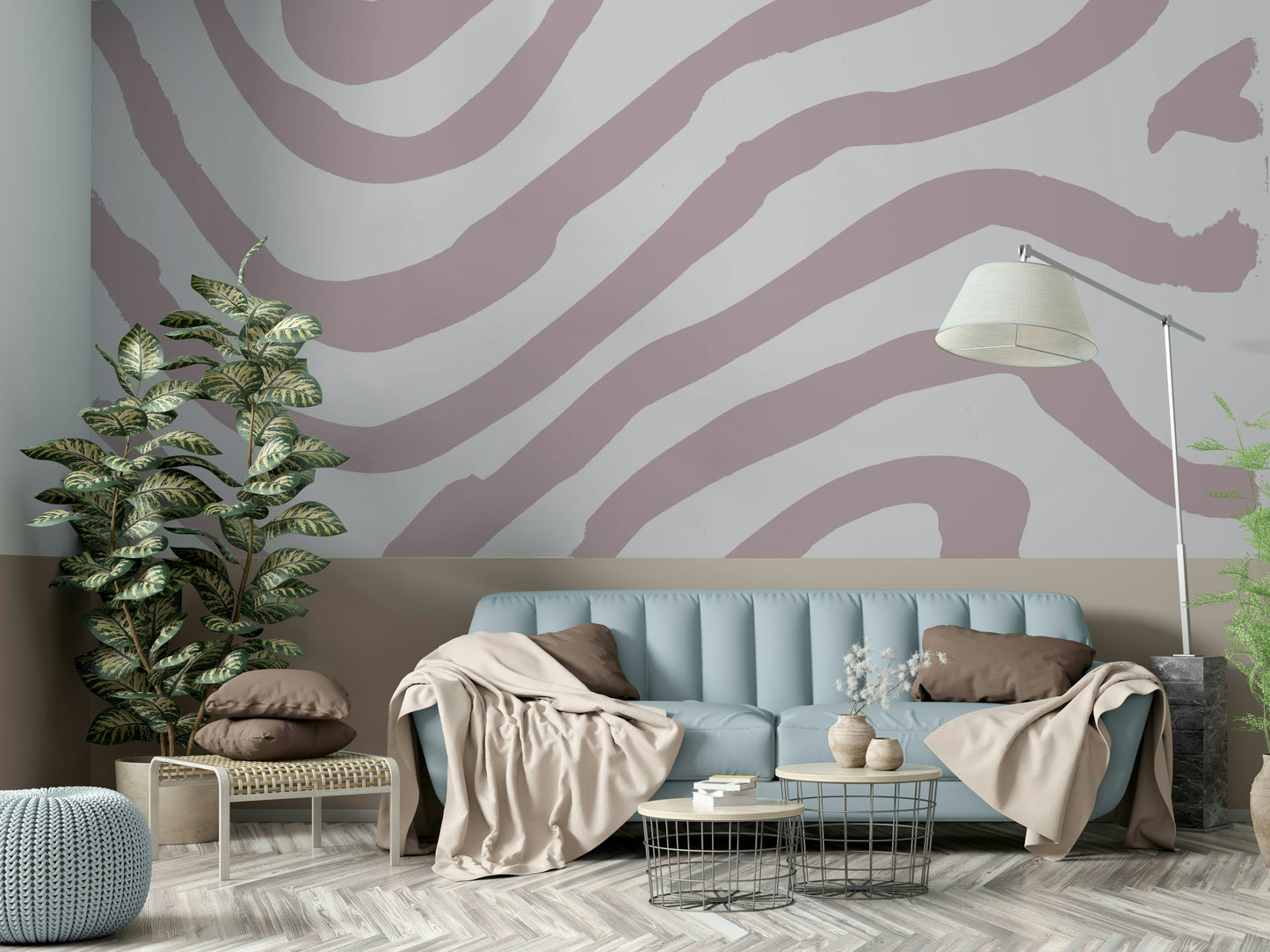 Layered wave design in soft pink tones

