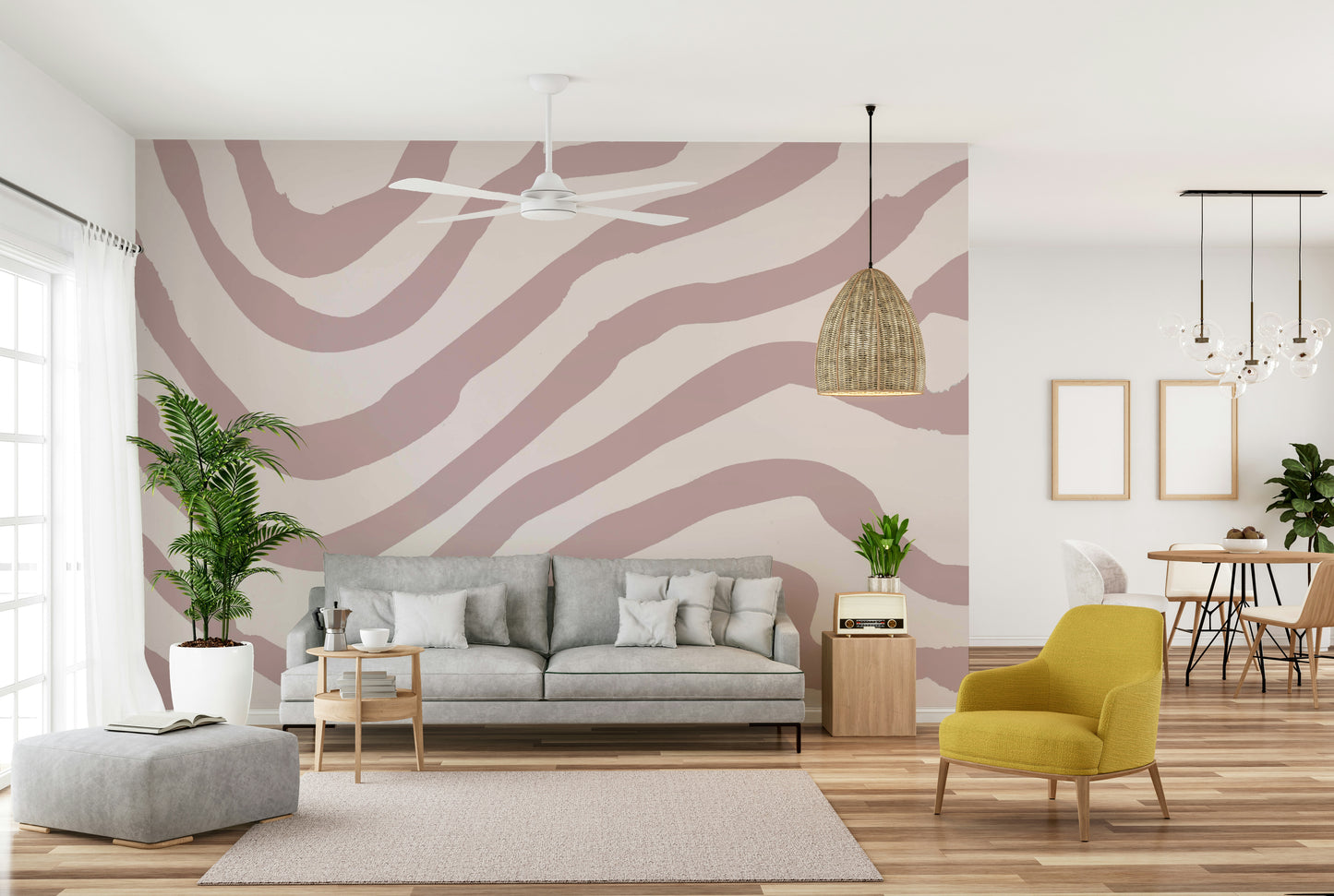 Soft pink wave mural wallpaper design

