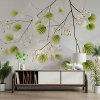 Subtle foliage mural in soft shades

