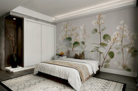 Elegant floral mural with white tones

