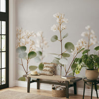 Soft white floral mural wallpaper for walls


