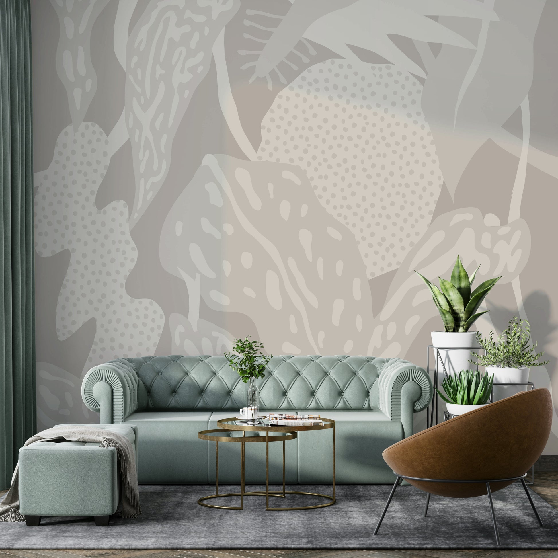 Soft leaf design mural for bedroom walls

