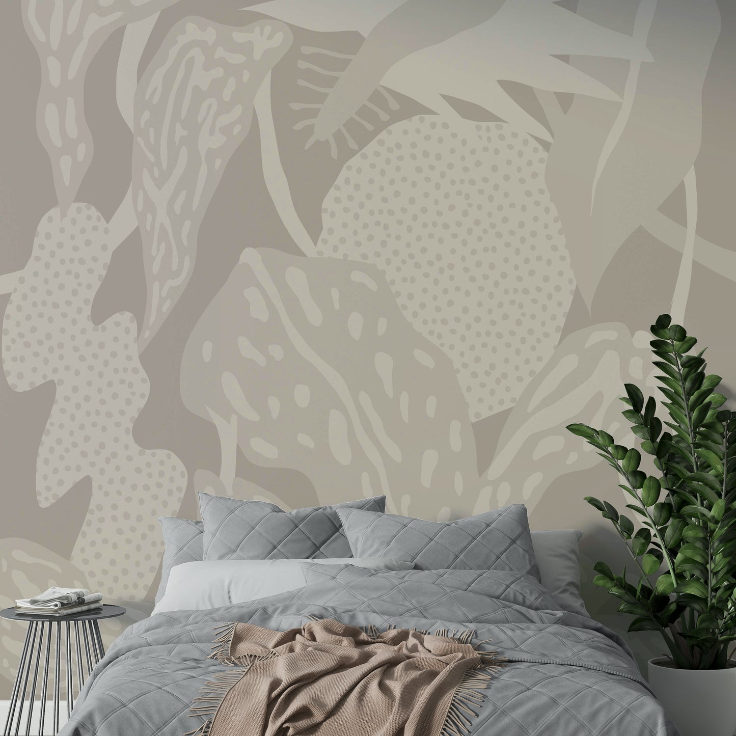 Quiet leaf pattern wallpaper in soft colors

