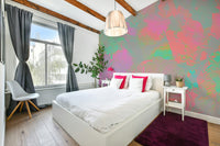 Soft floral mural wallpaper in gentle tones
