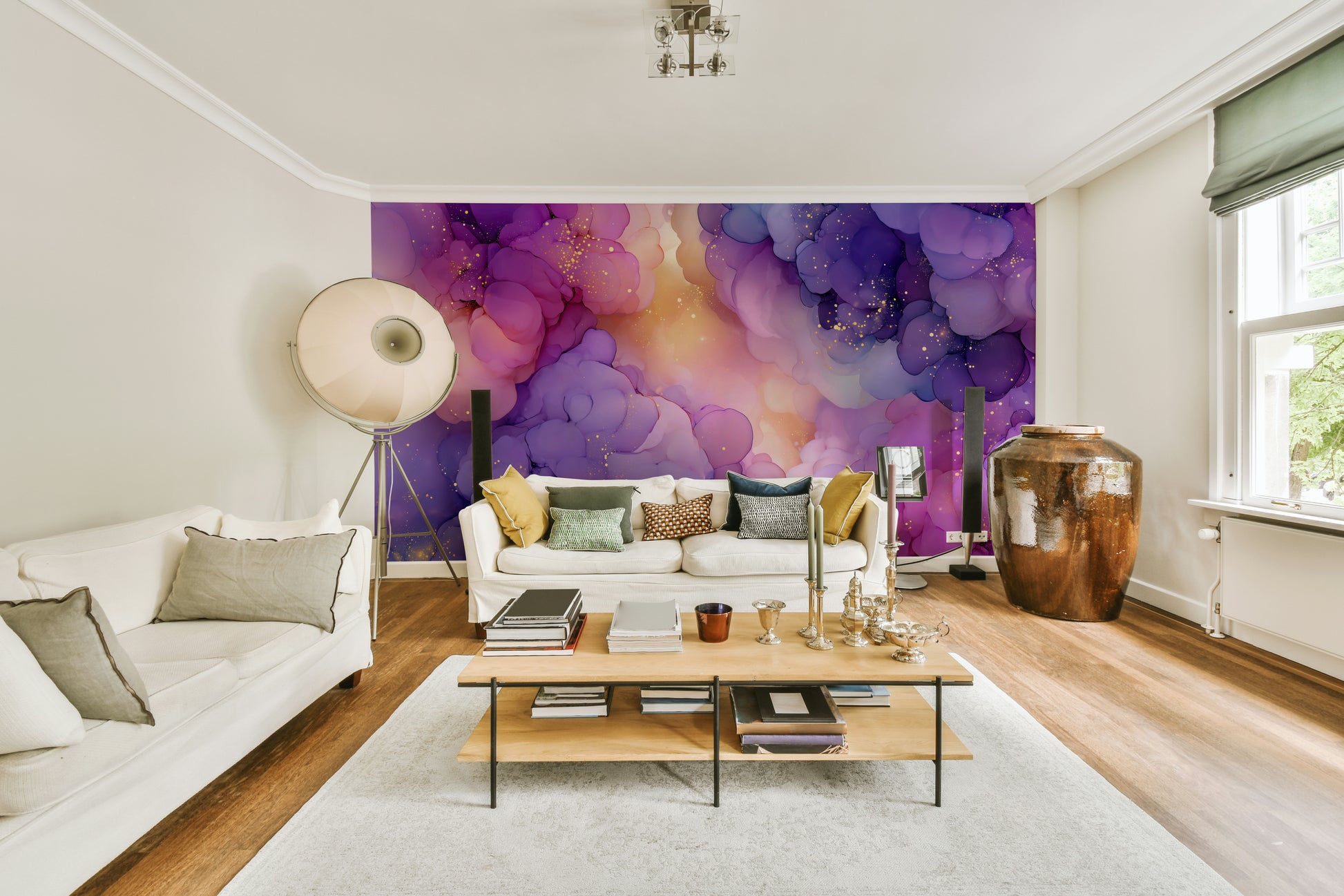 Soft cloud pattern in wall mural

