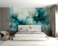 Soft blue ink floral mural wallpaper

