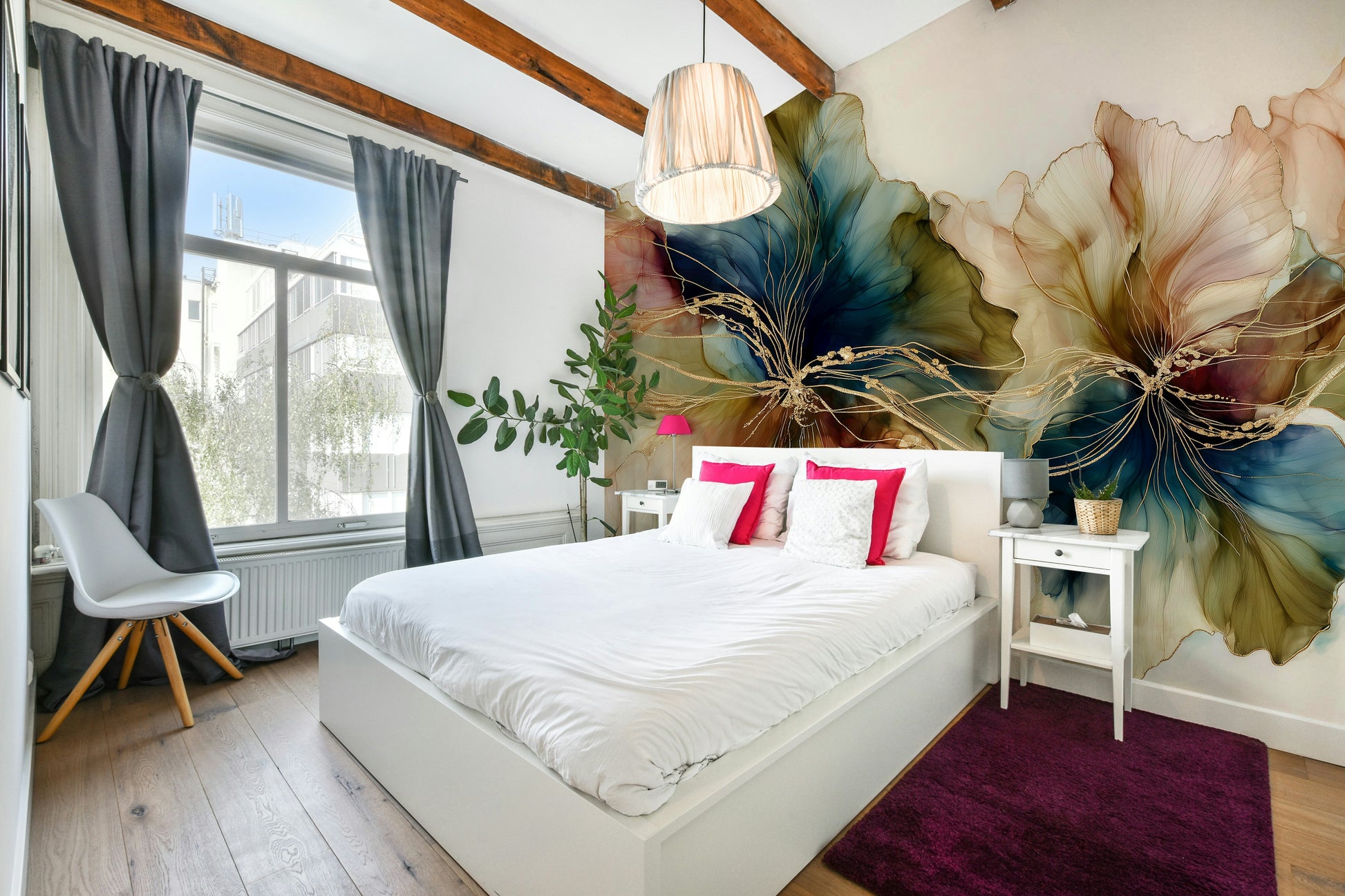 Light and airy flower mural for walls