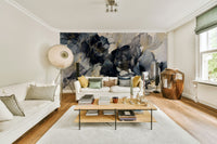 Bold ink-style flower design on wallpaper