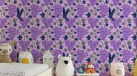 Hummingbird mural wallpaper with grapes

