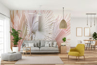 Cool-toned metallic palm leaf wall mural

