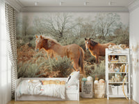 Powerful wild horses wall mural for living spaces

