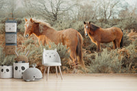 Open plains with wild horses in mural wallpaper

