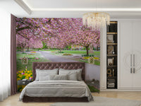 Nature-inspired mural with soft garden blooms

