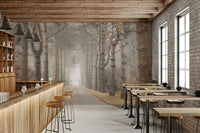 Tall trees mural with natural tones

