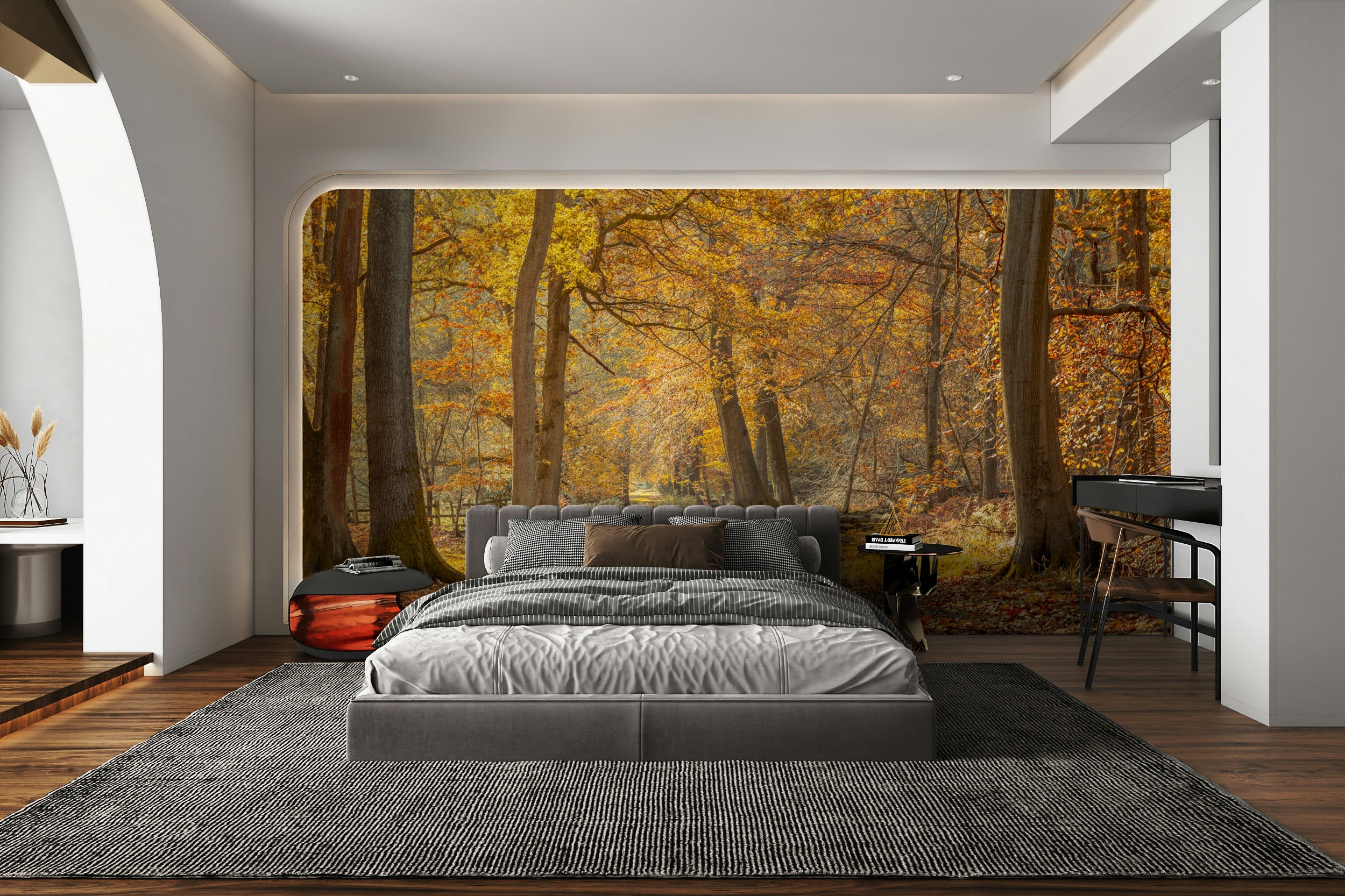 Tall trees with golden and brown foliage
