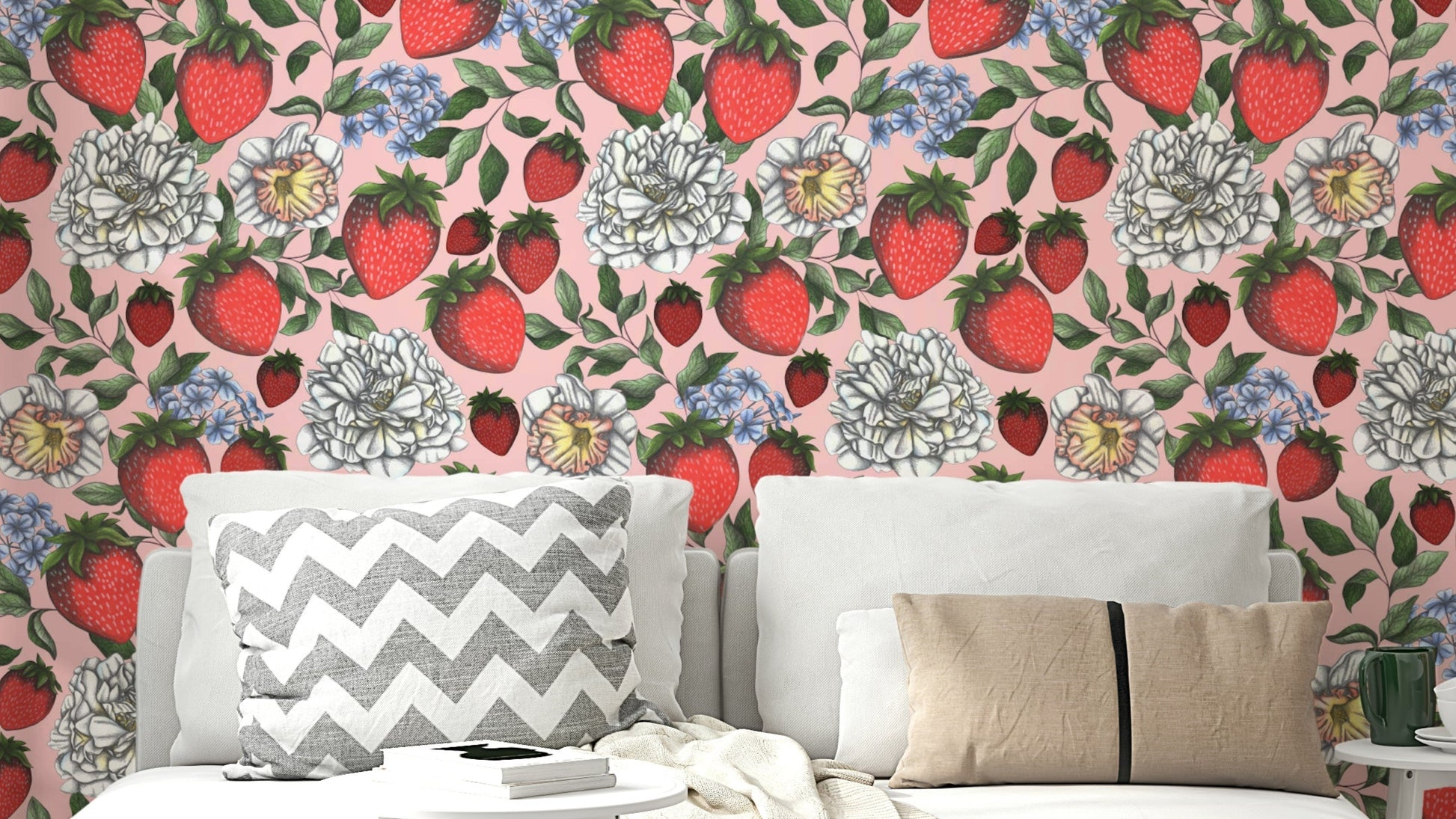 A repeating pattern of ripe red strawberries
